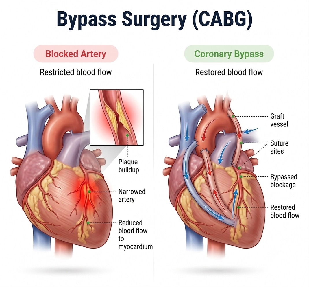 Bypass Surgery (CABG) — anatomy diagram